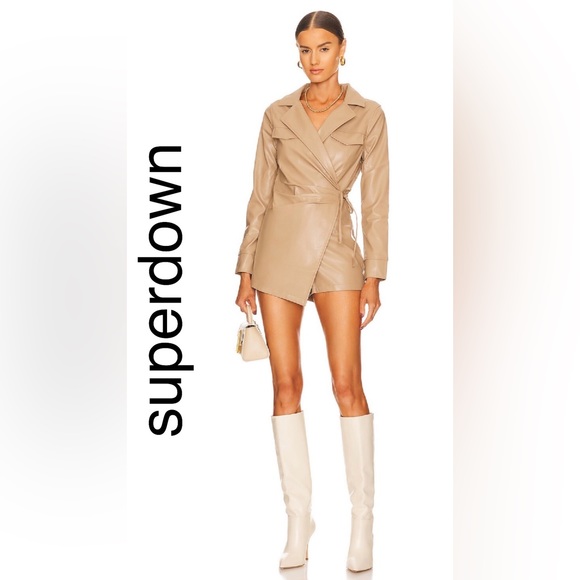 REVOLVE superdown Chantel Leather Romper in Nude
